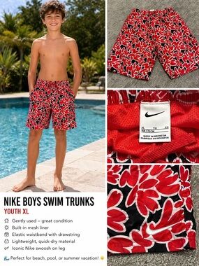Nike Boys Swim Shorts Youth XL Red/Black/White
